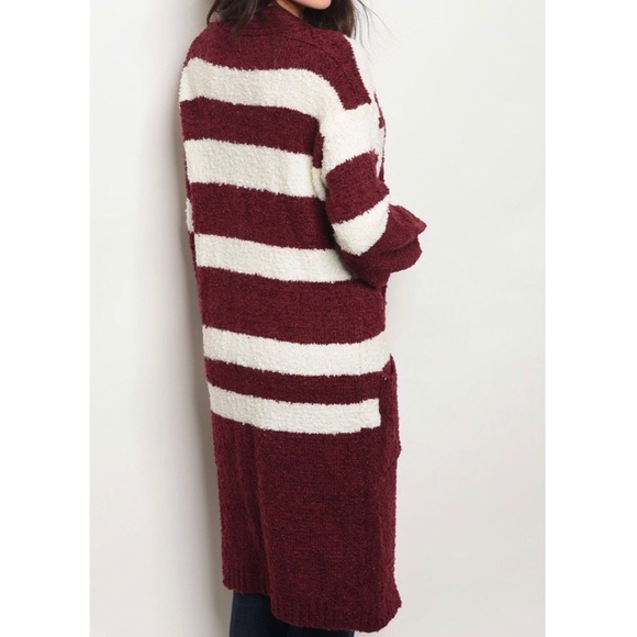 Burgundy Striped Cardigan - Picture 2 of 8